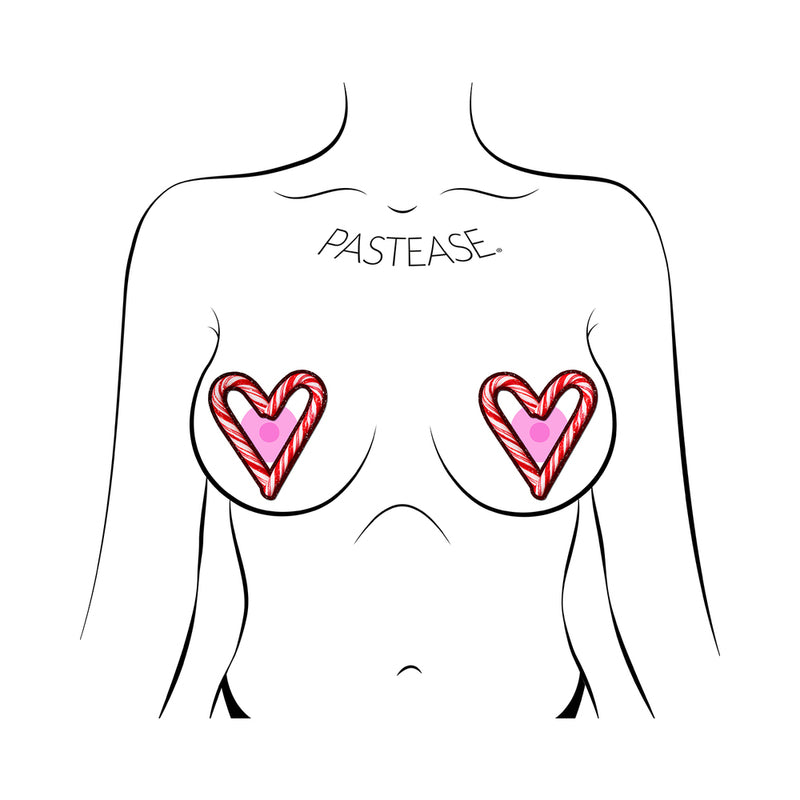 PASTEASE - PEEK-A-BOOB CANDY CANE HEART PASTIES RED/WHITE