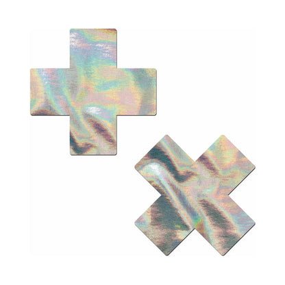 PASTEASE HOLOGRAPHIC CROSSES PASTIES SILVER