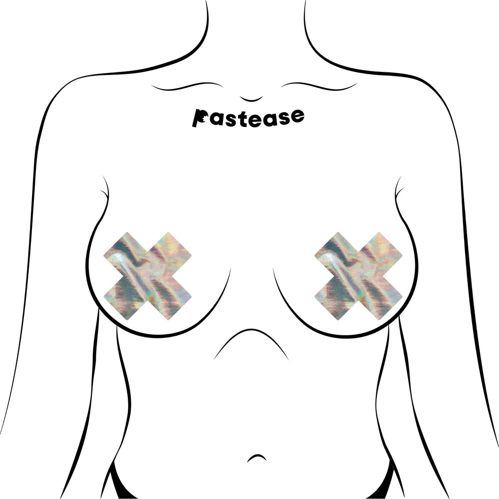 PASTEASE HOLOGRAPHIC CROSSES PASTIES SILVER