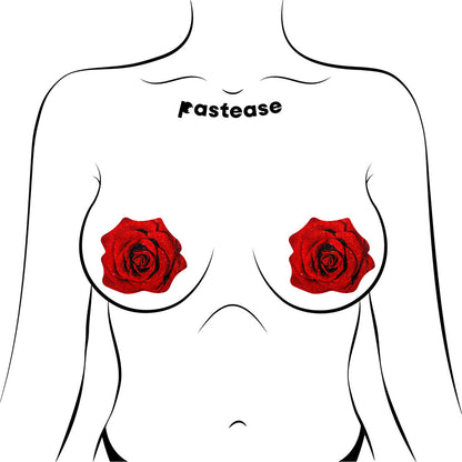 PASTEASE GLITTER BLOOMING ROSE PASTIES RED