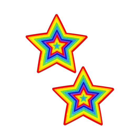 PASTEASE - GLITTER PUMPING STAR PASTIES RAINBOW