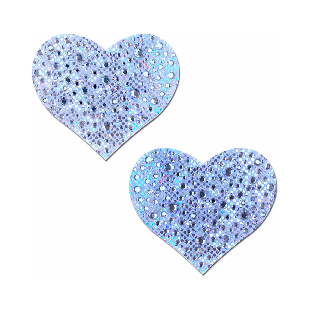 PASTEASE CRYSTAL SPARKLING HEART PASTIES SILVER