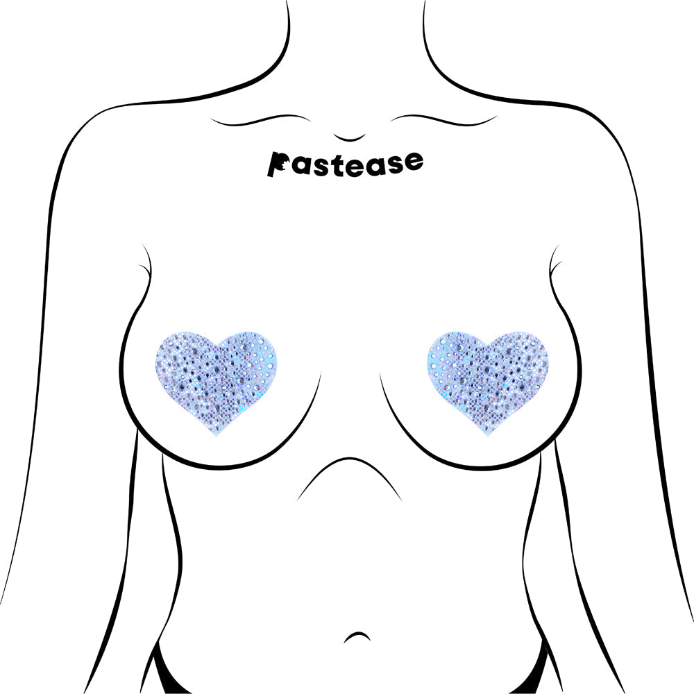 PASTEASE CRYSTAL SPARKLING HEART PASTIES SILVER