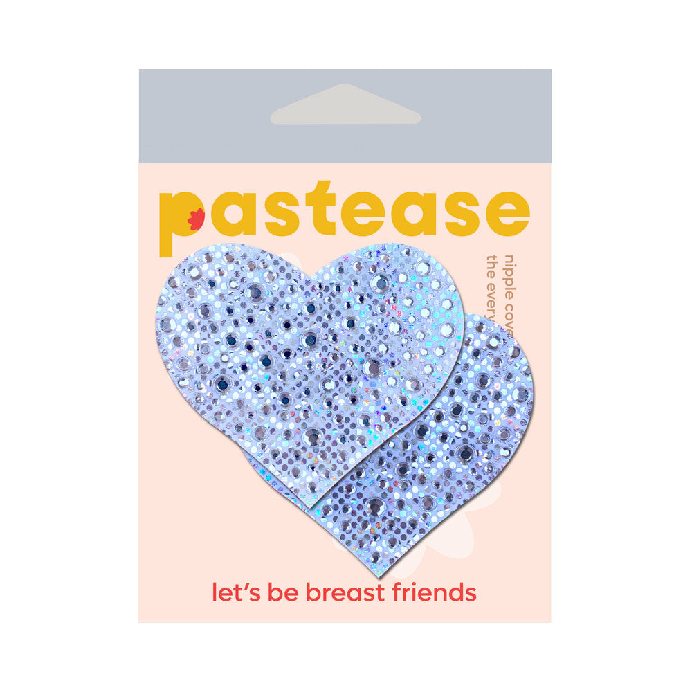 PASTEASE CRYSTAL SPARKLING HEART PASTIES SILVER