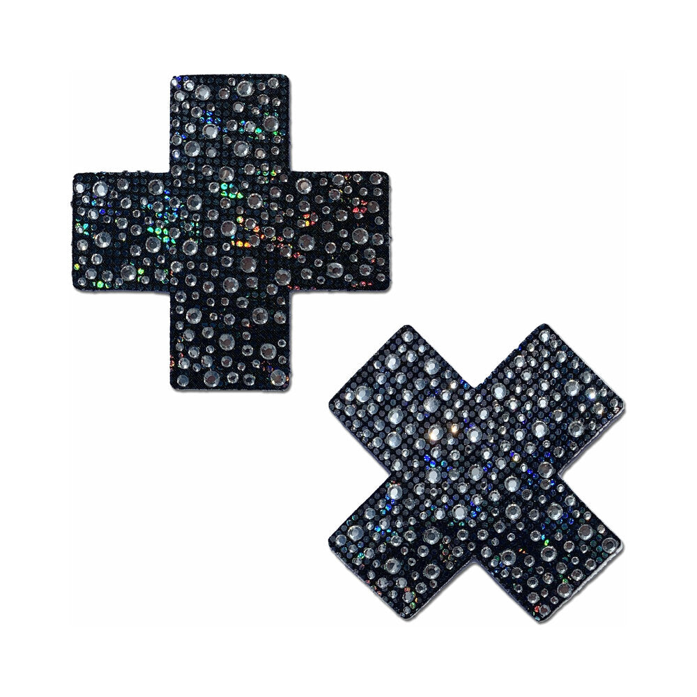 PASTEASE CRYSTAL SPARKLING CROSSES PASTIES BLACK