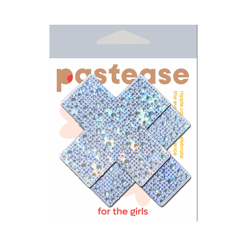 PASTEASE CRYSTAL SPARKLING CROSSES PASTIES SILVER