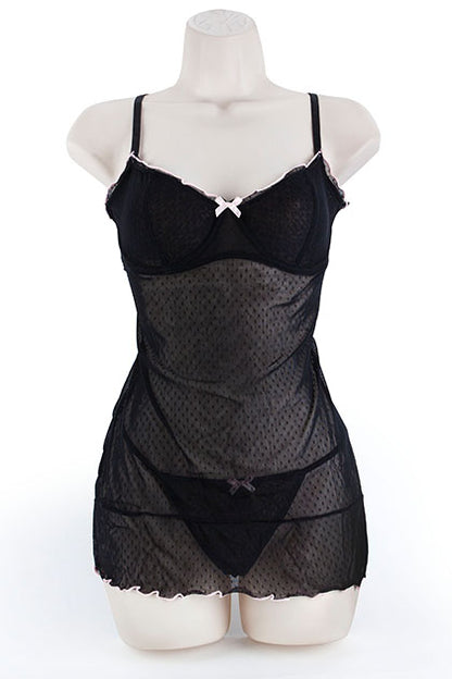 CHEMISE & G, DOT MESH BLACK