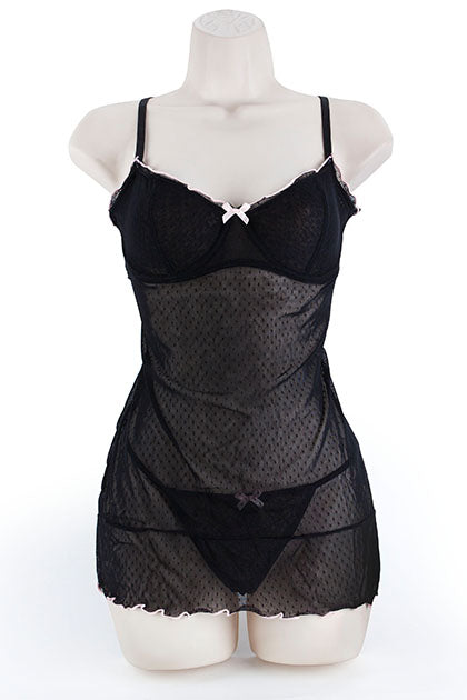 CHEMISE & G, DOT MESH BLACK