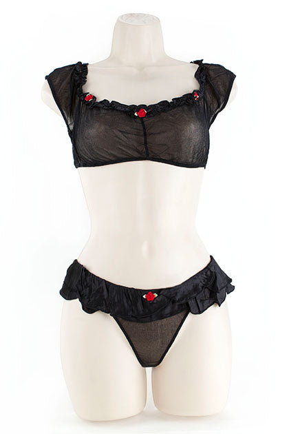 EXPOSED - CROP TOP SET, ROSEBUDS BLACK