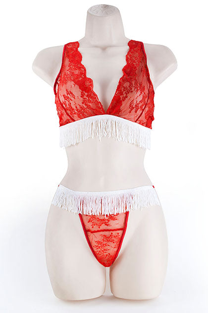 EXPOSED - LACE BRA & G W/FRINGE RED
