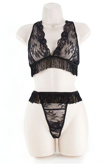 EXPOSED - LACE BRA & G W/FRINGE BLACK
