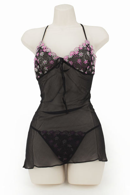 EXPOSED - CHEMISE SET-DAISY LACE BLACK