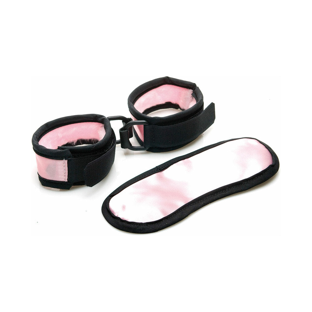 FOXTAILS - CONJUNTO DE MÁSCARA Y ESPOSAS SEX KITTEN ROSA/NEGRO