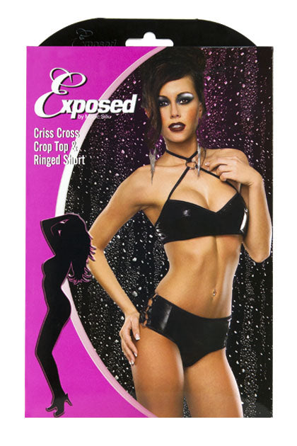 EXPOSED - LIQUID ONYX CROP TOP&BOY SHORT NEGRO XS