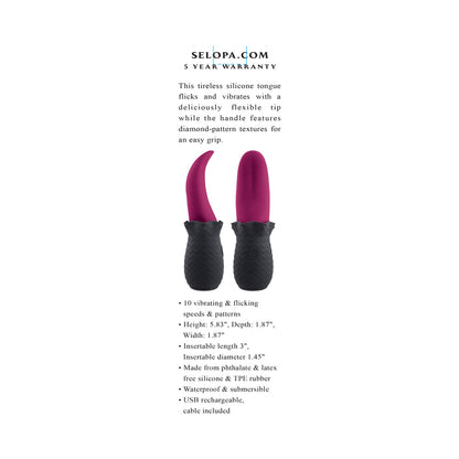SELOPA - TONGUE TEASER VIBE RECHARGEABLE SILICONE PINK BLACK