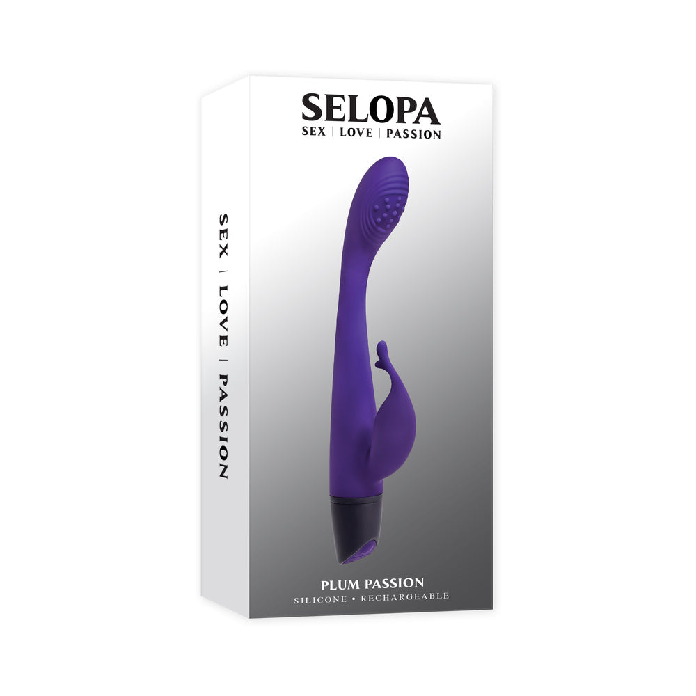 SELOPA PLUM PASSION RECHARGEABLE DUAL STIM SILICONE PURPLE