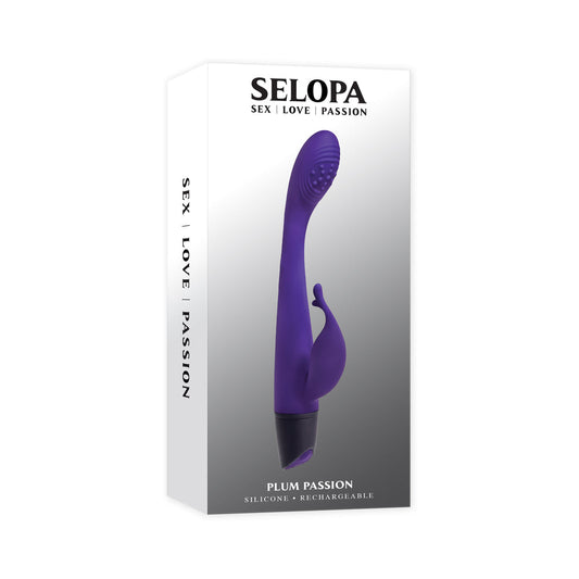 SELOPA PLUM PASSION RECHARGEABLE DUAL STIM SILICONE PURPLE