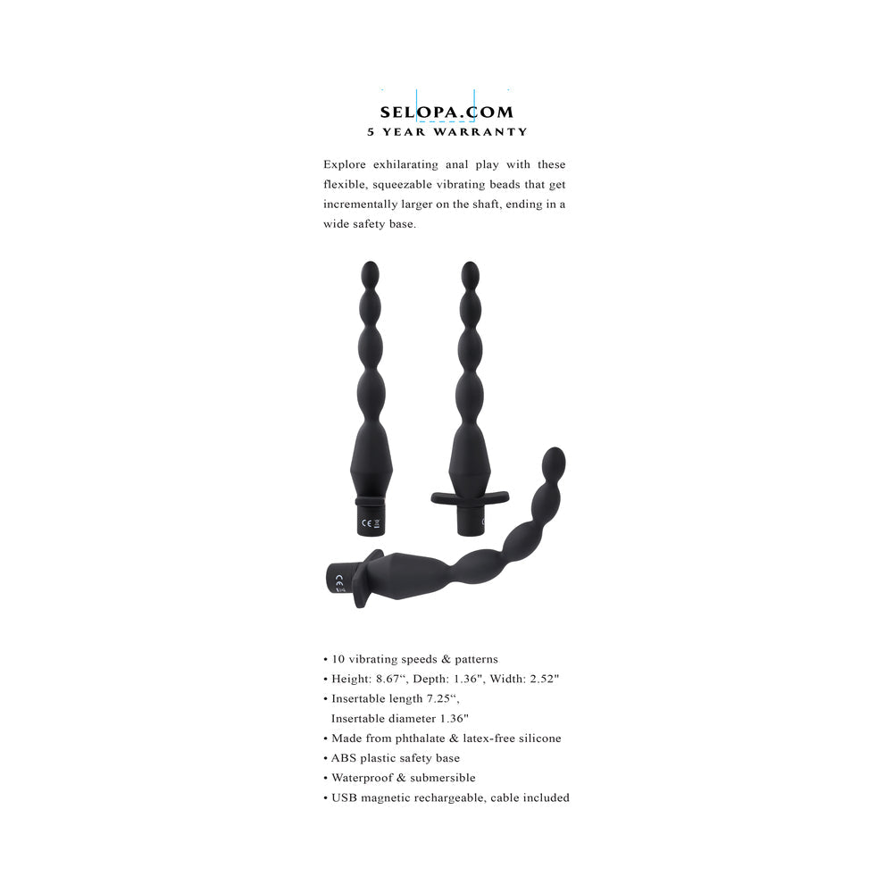 SELOPA - VIBRATING BUTT BEADS RECHARGEABLE ANAL SILICONE BLACK