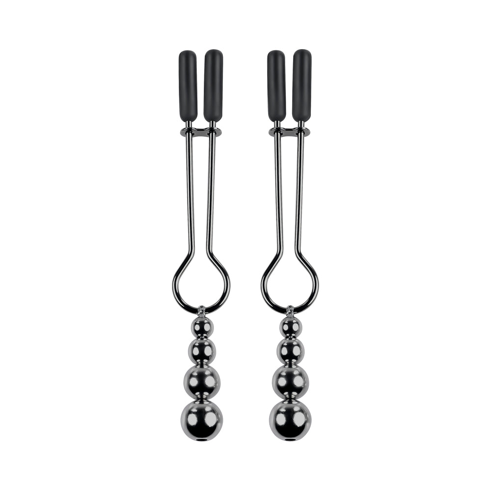 SELOPA - BEADED NIPPLE CLAMPS STAINLESS STEEL BLACK CHROME