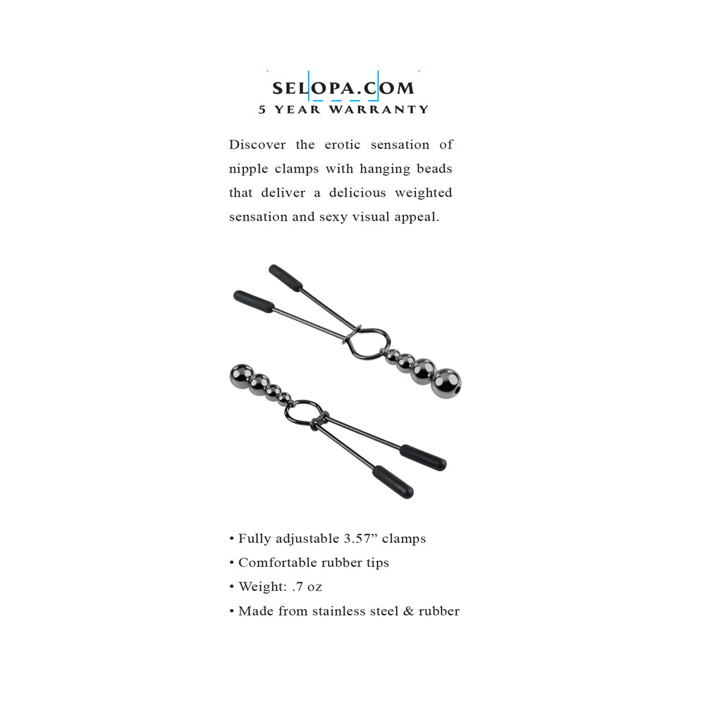 SELOPA - BEADED NIPPLE CLAMPS STAINLESS STEEL BLACK CHROME