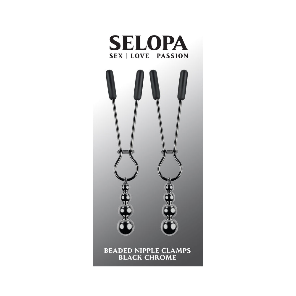 SELOPA - BEADED NIPPLE CLAMPS STAINLESS STEEL BLACK CHROME