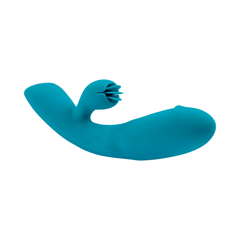 EVOLVED FIERCE FLICKER RECHARGEABLE DUAL STIM VIBE SILICONE TEAL