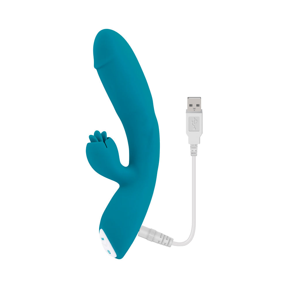 EVOLVED FIERCE FLICKER RECHARGEABLE DUAL STIM VIBE SILICONE TEAL