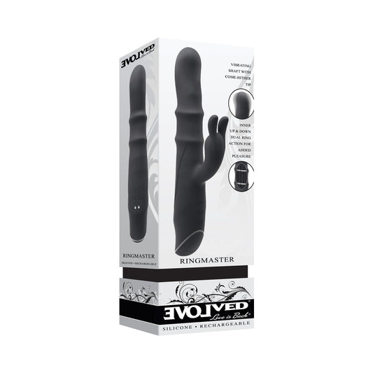 EVOLVED RINGMASTER RECHARGEABLE DUAL STIM VIBE SILICONE BLACK