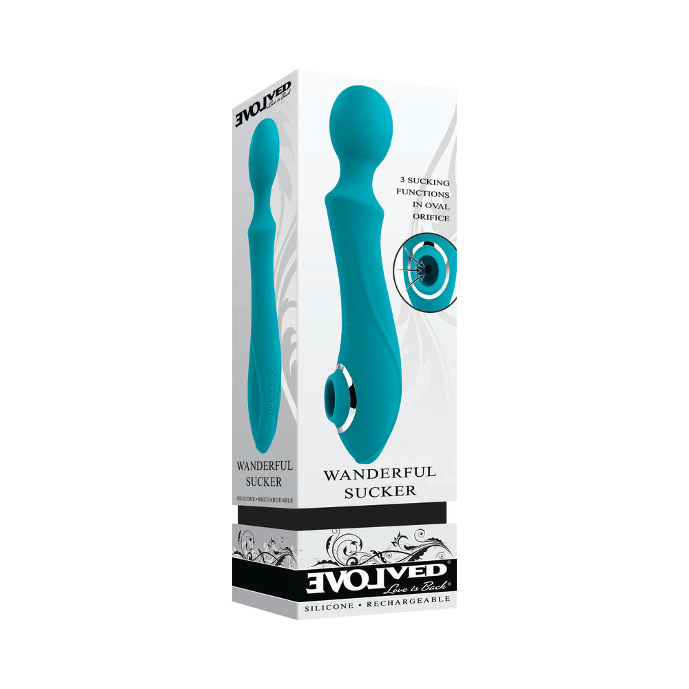 EVOLVED WANDERFUL SUCKER RECHARGEABLE WAND WITH SUCTION SILICONE TEAL