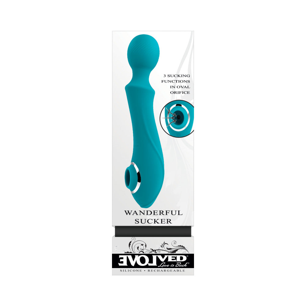 EVOLVED WANDERFUL SUCKER RECHARGEABLE WAND WITH SUCTION SILICONE TEAL