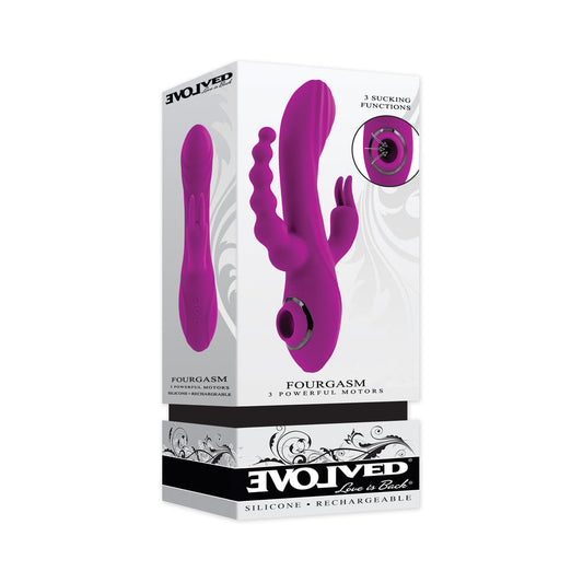 EVOLVED - VIBRADOR RECARGABLE DE SILICONA CON SUCCIÓN DE TRIPLE ESTIMULACIÓN FOURGASM MORADO