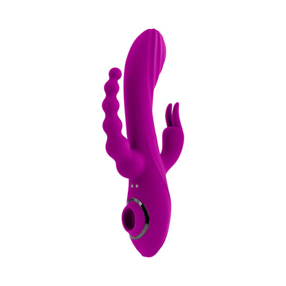 EVOLVED - FOURGASM RECHARGEABLE TRIPLE STIM VIBE WITH SUCTION SILICONE PURPLE