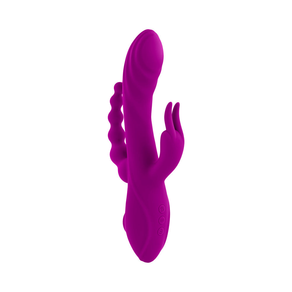 EVOLVED - FOURGASM RECHARGEABLE TRIPLE STIM VIBE WITH SUCTION SILICONE PURPLE