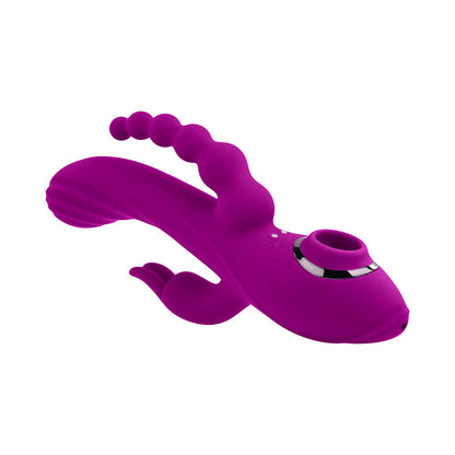 EVOLVED - FOURGASM RECHARGEABLE TRIPLE STIM VIBE WITH SUCTION SILICONE PURPLE