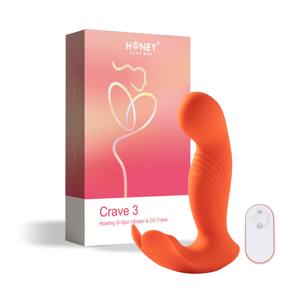 HONEY PLAY BOX CRAVE 3 G-SPOT VIBRATOR WITH ROTATING MASSAGE HEAD AND CLIT TICKLER ORANGE