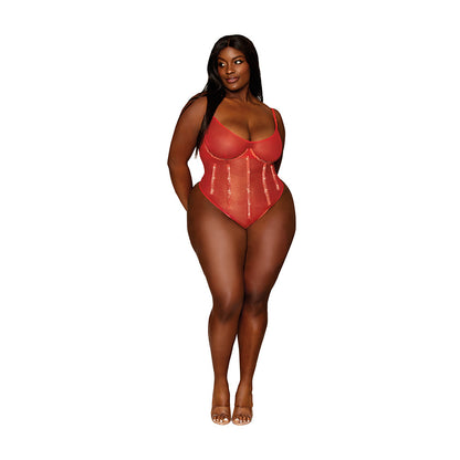 DREAMGIRL - BODY DE MALLA ELÁSTICA METALIZADA CON DETALLES DE PEDRERÍA Y BORDES TERMOSELLADOS RUBY