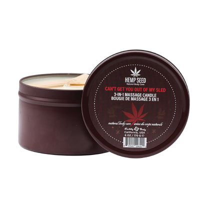 EARTHLY BODY HEMP SEED 3-IN-1 HOLIDAY CANDLE CAN''T GET YOU OUT OF MY SLED 6 OZ.