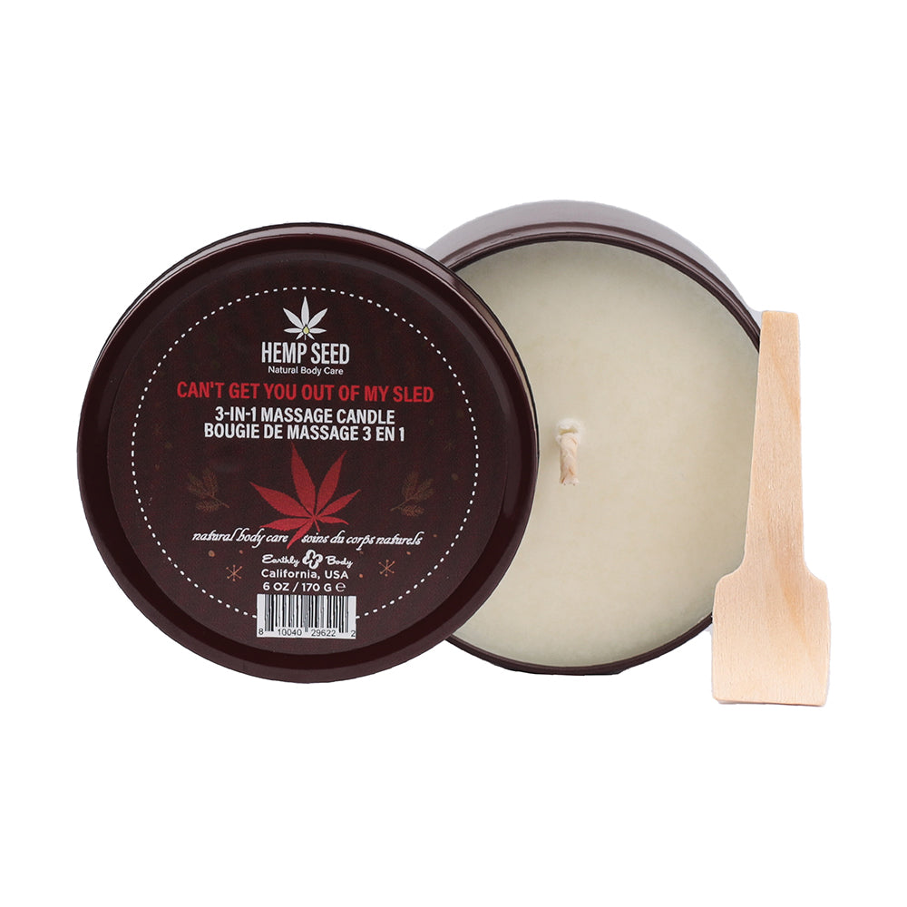 EARTHLY BODY HEMP SEED 3-IN-1 HOLIDAY CANDLE CAN''T GET YOU OUT OF MY SLED 6 OZ.