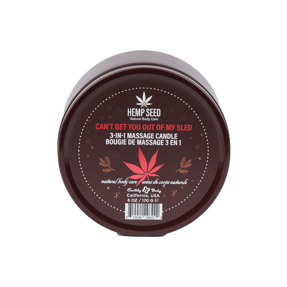 EARTHLY BODY HEMP SEED 3-IN-1 HOLIDAY CANDLE CAN''T GET YOU OUT OF MY SLED 6 OZ.