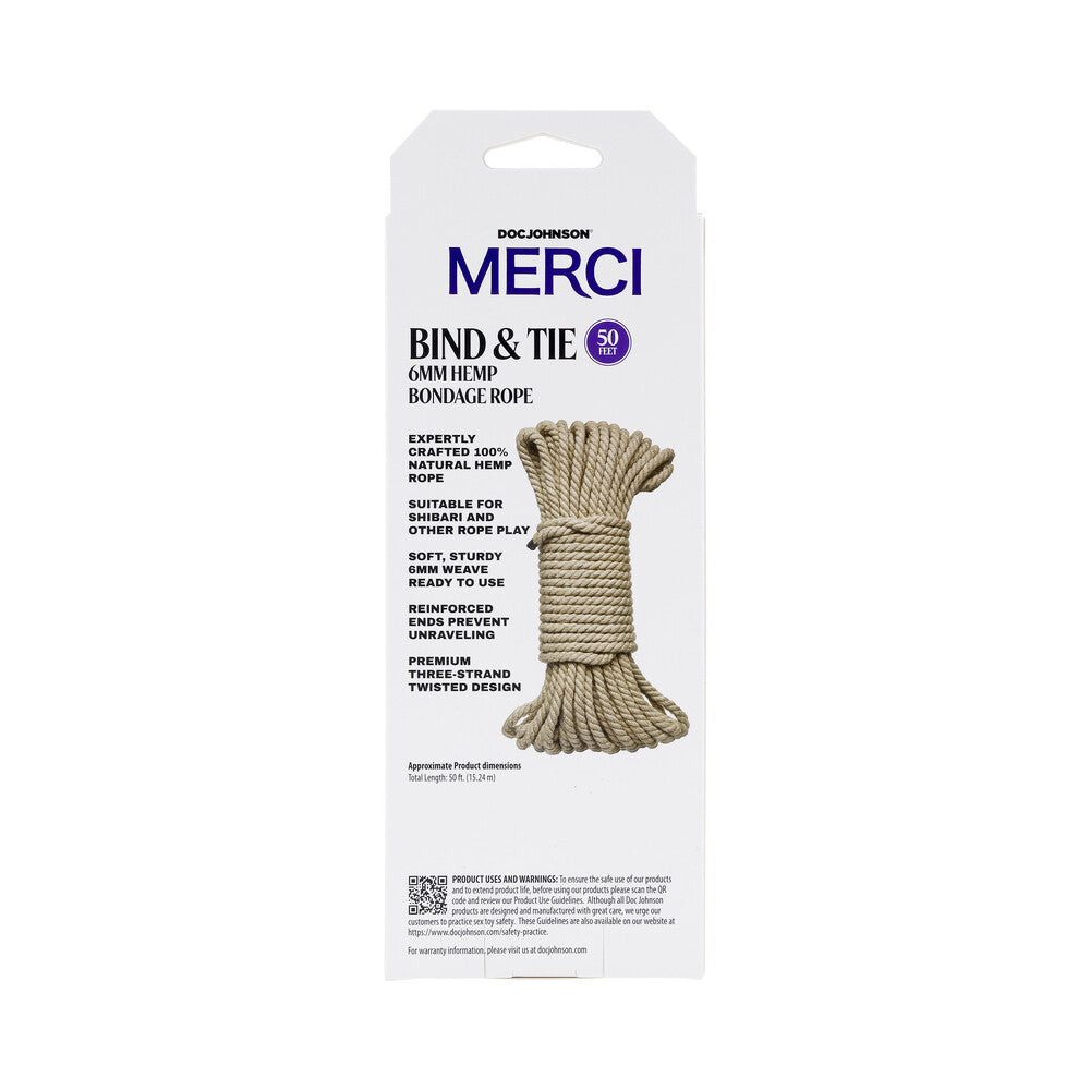 DOC JOHNSON - MERCI BIND & TIE 6MM HEMP BONDAGE ROPE 50 '' NATURAL