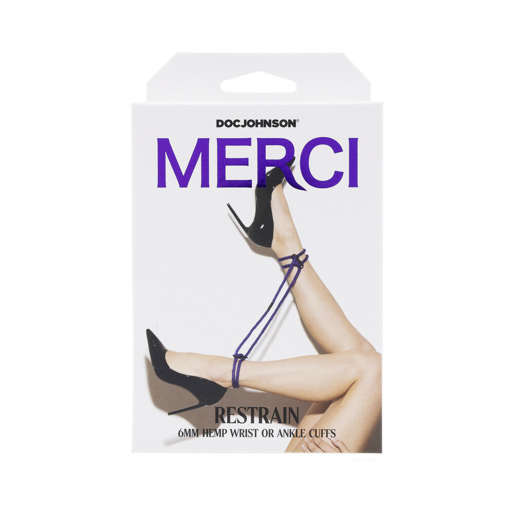 MERCI RESTRAIN 6MM HEMP WRIST OR ANKLE CUFFS VIOLET