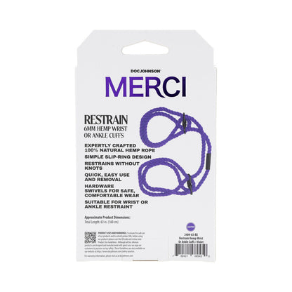 MERCI RESTRAIN 6MM HEMP WRIST OR ANKLE CUFFS VIOLET