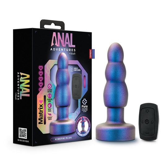 ANAL ADVENTURES MATRIX KINETIK PLUG WITH REMOTE SPACE AGE BLUE
