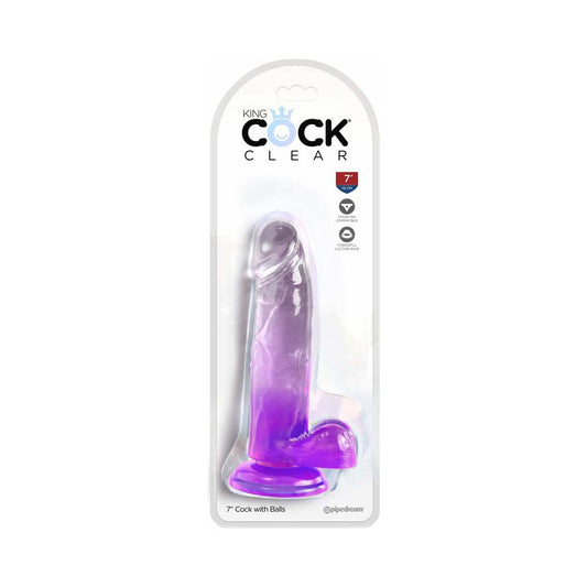 KING COCK CLEAR WITH BALLS 7IN PURPLE