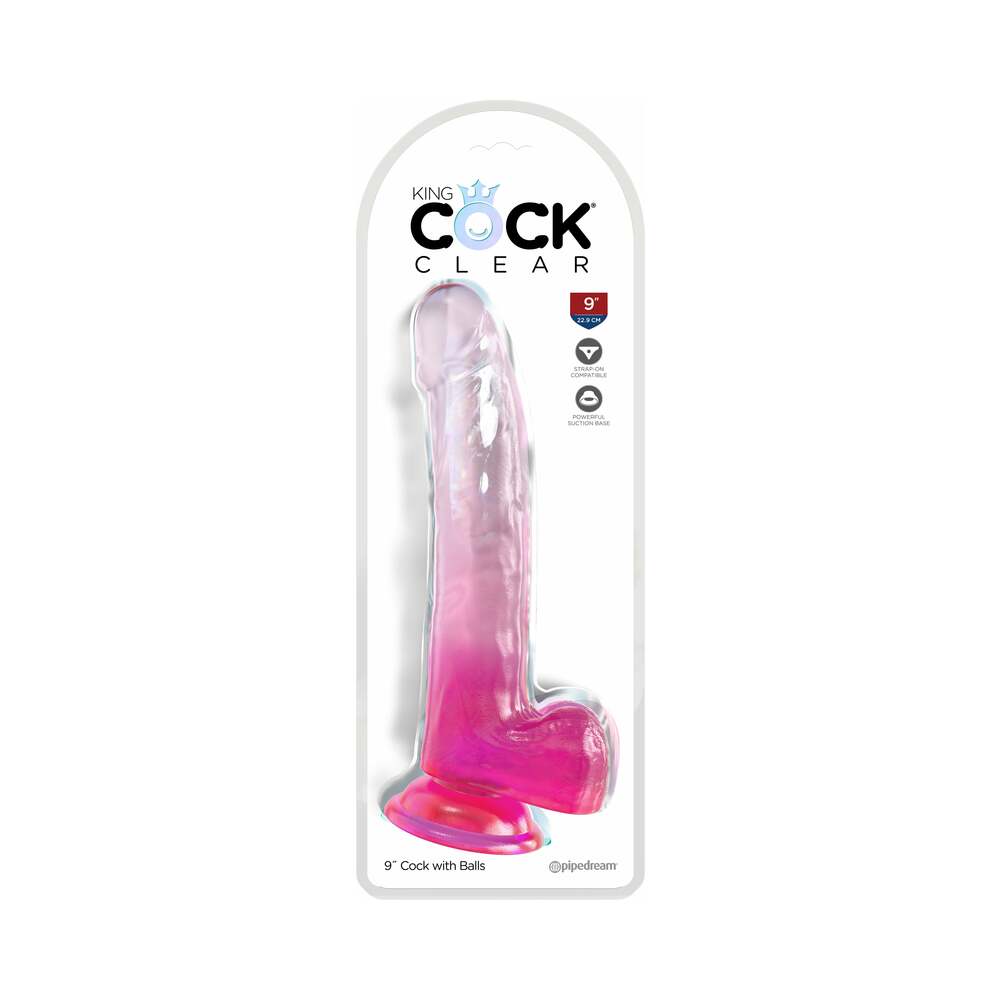 KING COCK CLEAR WITH BALLS 9IN PINK