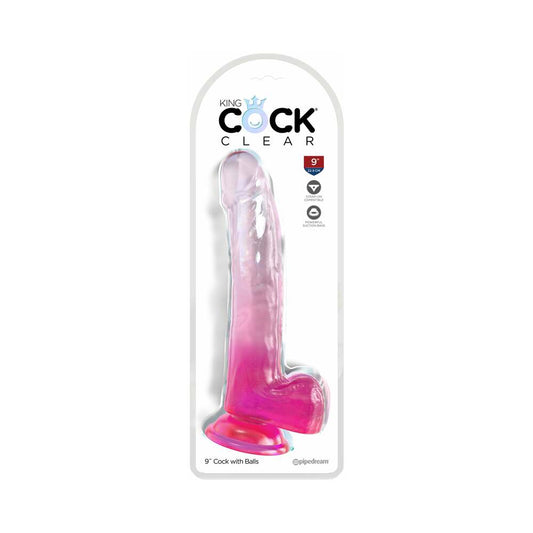 KING COCK CLEAR WITH BALLS 9IN PINK