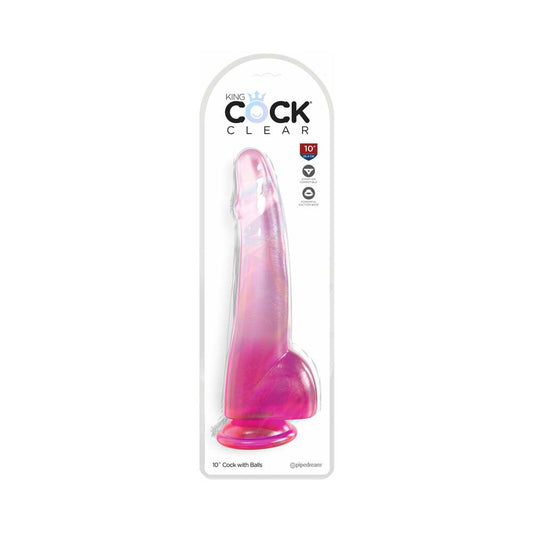 KING COCK CLEAR WITH BALLS 10IN PINK