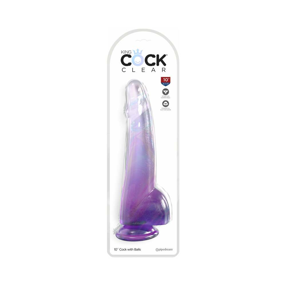 PIPEDREAM - KING COCK CLEAR WITH BALLS 10INPURPLE
