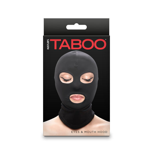 NS NOVELTIES - HUSTLER TABOO EYES&MOUTH HOOD BLACK