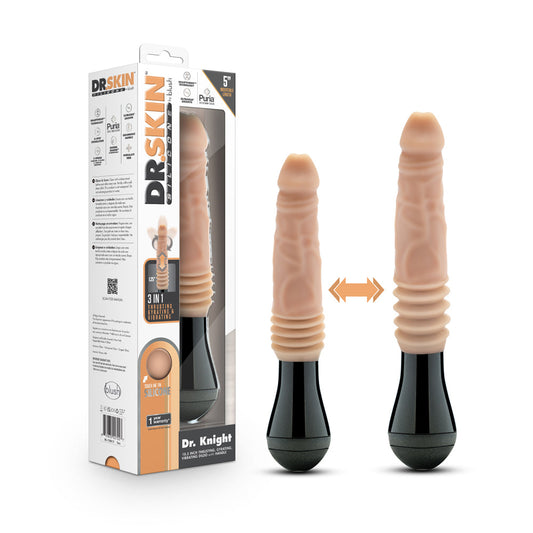 BLUSH - DR. SKIN SILICONE DR. KNIGHT 10.5 IN. THRUSTING, GYRATING & VIBRATING DILDO WITH HANDLE BEIGE
